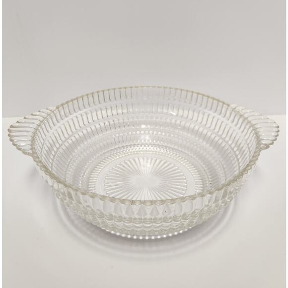 Vintage Clear Pressed Glass Serving Bowl with Handles Salad Fruit Dish - Picture 1 of 6